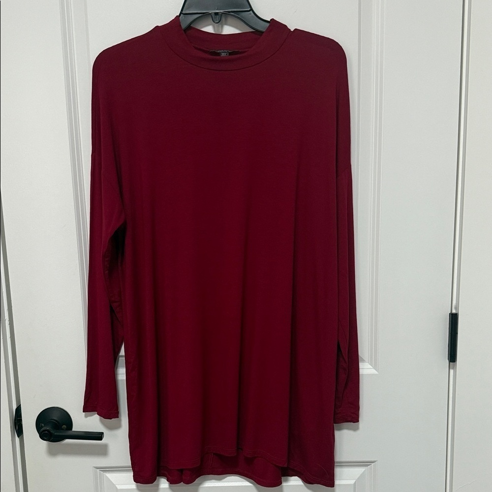 Eileen Fisher Women’s Mock T-Neck Tunic-Lightweight Top Jersey Red-Size Petite M